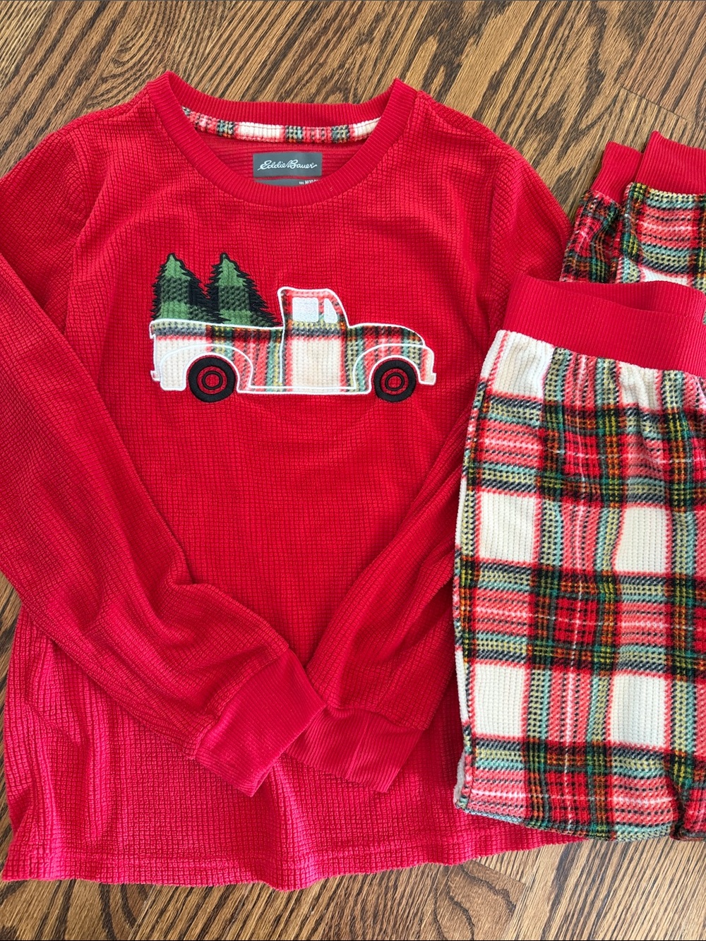 Eddie Bauer Red family holiday Truck Plaid Kids Pajama